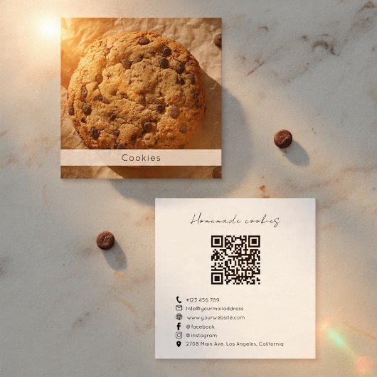 Modern Cookies Bakery Business Card with QR Code Vierkante Visitekaartje