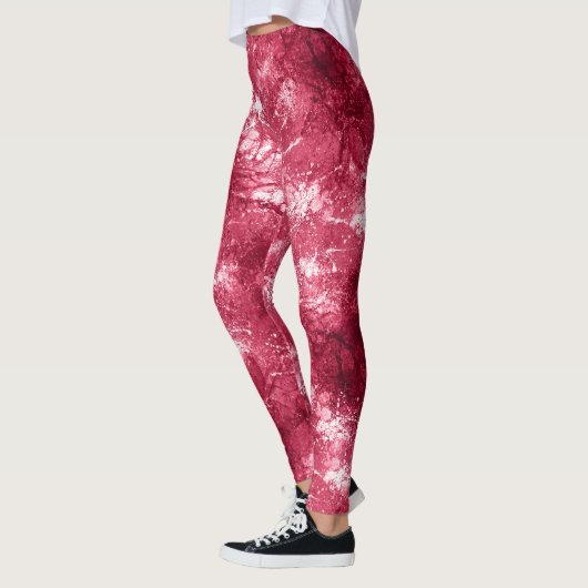Modern cool Abstract magenta marmeren verfpatroon Leggings (Links)
