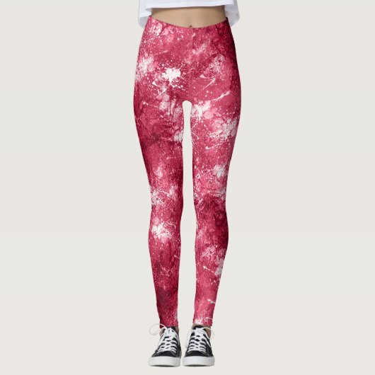 Modern cool Abstract magenta marmeren verfpatroon Leggings (Voorkant)