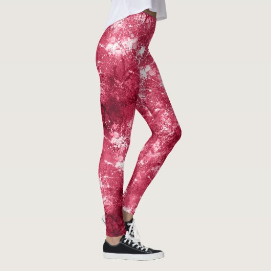 Modern cool Abstract magenta marmeren verfpatroon Leggings (Rechts)