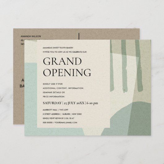 MODERN COOL ABSTRACTE ART AQUA BLUE GRAND OPENING AANKONDIGINGSKAART (Voorkant / Achterkant)