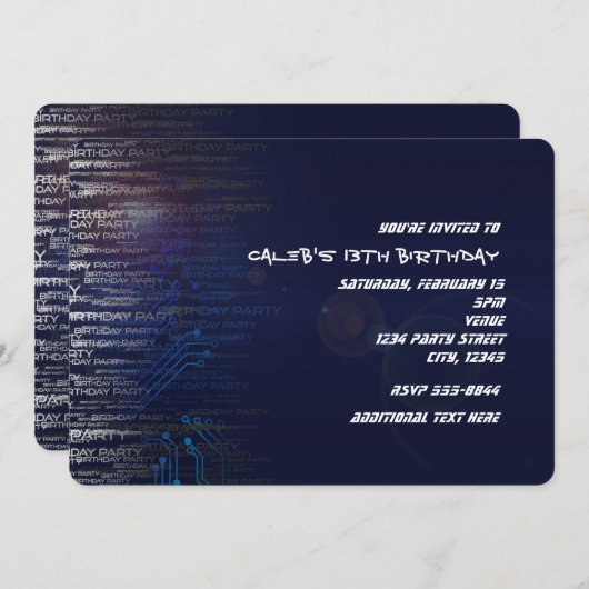 Modern Cool Birthday Tech Typography Party Kaart (Voorkant / Achterkant)