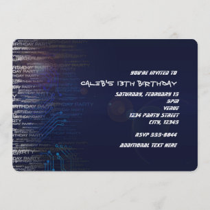 Modern Cool Birthday Tech Typography Party Kaart