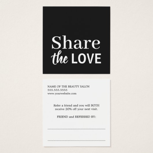 Modern Cool Blach White Beauty Salon Referral Vierkante Visitekaartjes (Voorkant /achterkant)