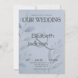 Modern Cool Blue Botanical Typography Wedding   Kaart