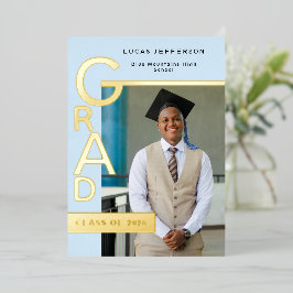 Modern Cool Blue Graduation Announcement Gold foil Folie Feestdagenkaart