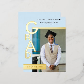 Modern Cool Blue Graduation Party Invitation Gold Folie Uitnodiging Briefkaart