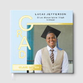 Modern Cool Blue Graduation Photo Gold Gastenboek