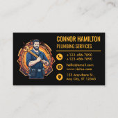 Modern Cool Cartoon Plumber Blue Orange Visitekaartje (Voorkant)