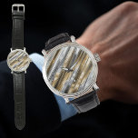Modern, cool, chic, silver and gold stripe pattern horloge<br><div class="desc">Modern, cool, chic striped pattern in silver, gold, and black. This watch is a great gift for him!</div>