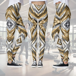 Modern, cool, chic, zilver en gouden streeppatroon leggings