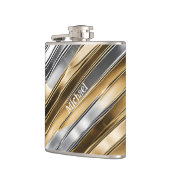 Modern, cool, chic zilver- en goudstreeppatroon heupfles (Links)