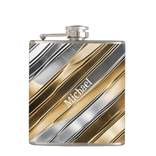 Modern, cool, chic zilver- en goudstreeppatroon heupfles