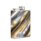 Modern, cool, chic zilver- en goudstreeppatroon heupfles (Rechts)