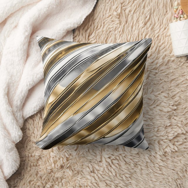 Modern, cool, chic, zilveren en gouden streeppatro kussen (Deken)