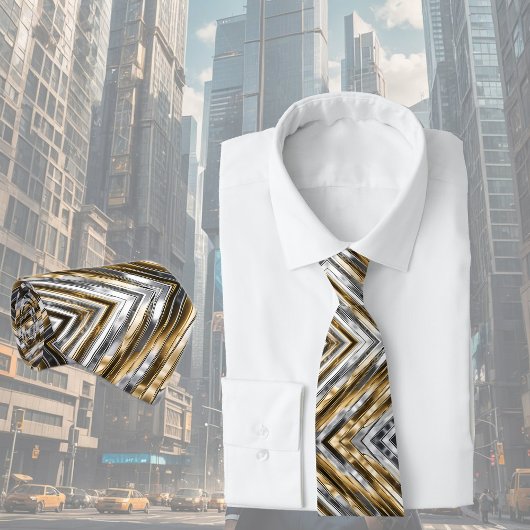 Modern, cool, chic, zilveren en gouden streeppatro stropdas
