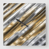 Modern, cool, chic, zilveren en gouden streeppatro vierkante klok (Voorkant)