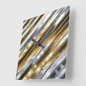 Modern, cool, chic, zilveren en gouden streeppatro vierkante klok (Hoek)