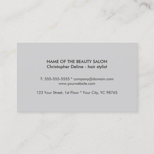 Modern Cool Donkergrijs Zwart Schaar Hair Stylist Visitekaartje (Achterkant)