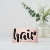 Modern Cool Faux Rose Gold Black Hair Stylist Visitekaartje (Staand voorkant)