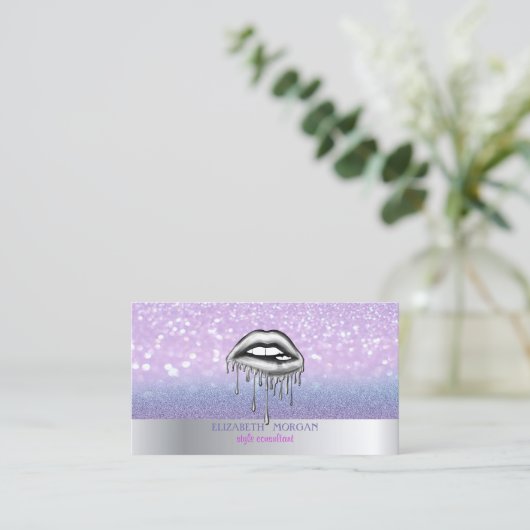 Modern Cool Glitter Bokeh Ombre Lips Visitekaartje (Staand voorkant)