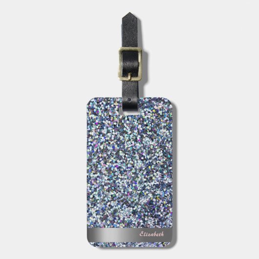 Modern Cool Glitter Zilveren Streep - Persoonlijk Bagagelabel (Voorkant verticaal)