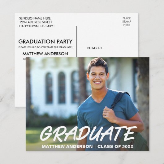 Modern Cool Graduation Party Invitation Foto W Uitnodiging Briefkaart (Voorkant / Achterkant)