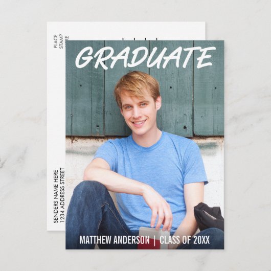 Modern Cool Graduation Party Invitation WT Uitnodiging Briefkaart (Voorkant / Achterkant)
