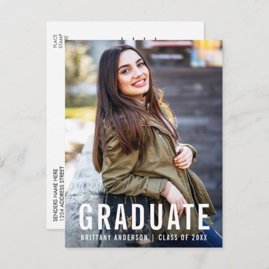 Modern Cool Graduation Party Photo W Invitation Uitnodiging Briefkaart (Voorkant / Achterkant)