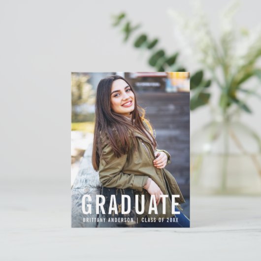 Modern Cool Graduation Party Photo W Invitation Uitnodiging Briefkaart (Staand voorkant)
