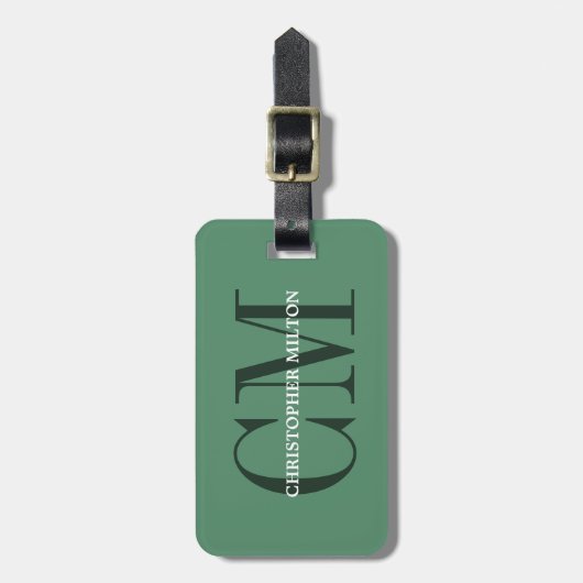 Modern Cool Green Bold Monogram Bagagelabel (Voorkant verticaal)