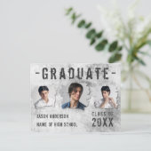 Modern Cool Grunge 3 Foto Afstuderen Aankondiging Briefkaart (Staand voorkant)