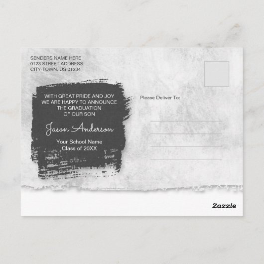 Modern Cool Grunge 3 Foto Afstuderen Aankondiging Briefkaart (Achterkant)