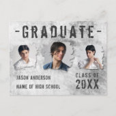 Modern Cool Grunge 3 Foto Afstuderen Aankondiging Briefkaart (Voorkant)