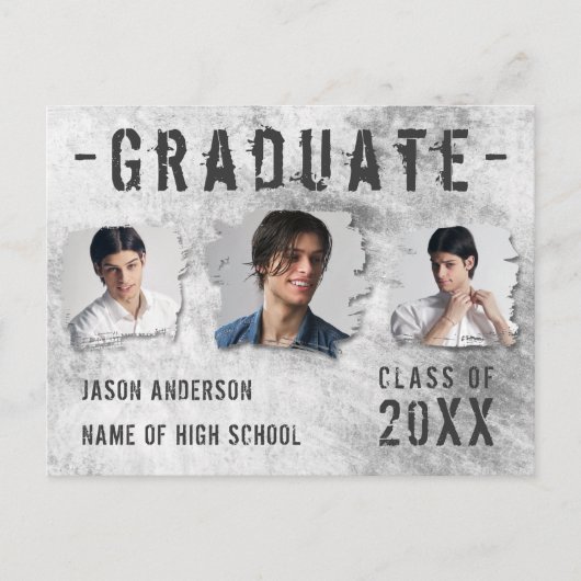 Modern Cool Grunge 3 Foto Afstuderen Aankondiging Briefkaart (Voorkant)
