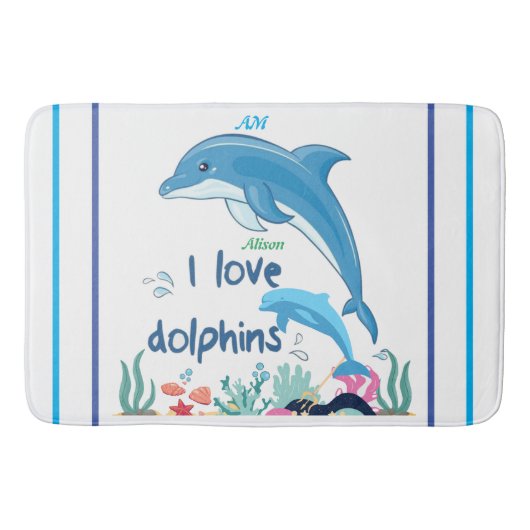 Modern Cool I Love Dolphins citaten Naam Monogram Badmat (Voorkant)