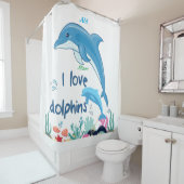 Modern Cool I Love Dolphins citaten Naam Monogram Douchegordijn (In situ)