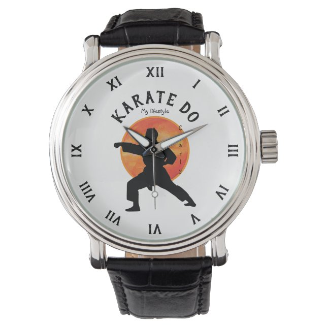 Modern Cool Karate Zwart Rising Sun Martial Arts Horloge (Voorkant)
