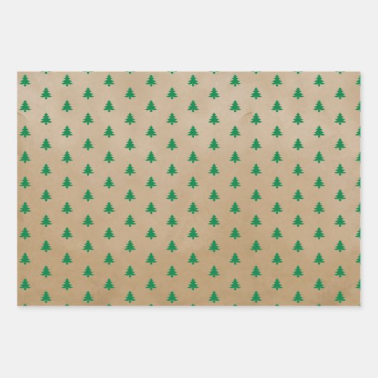 Modern Cool Kraft White Red Green Trees Inpakpapier Vel (Voorkant 3)