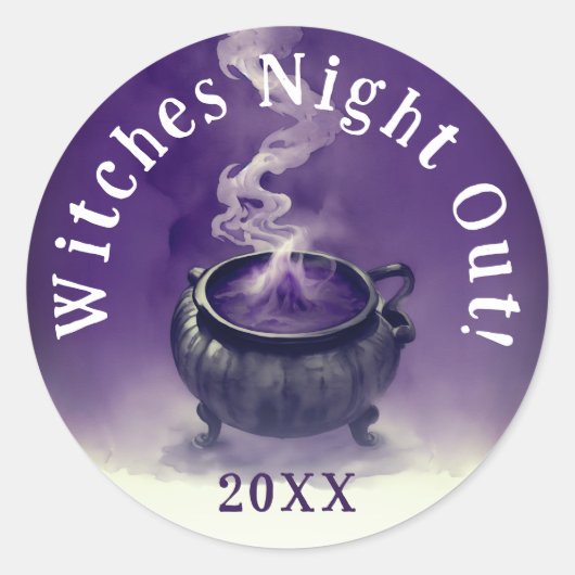 Modern Cool Meisjes Night Out Paarse Heksenketel Ronde Sticker (Voorkant)