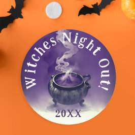 Modern Cool Meisjes Night Out Paarse Heksenketel Ronde Sticker