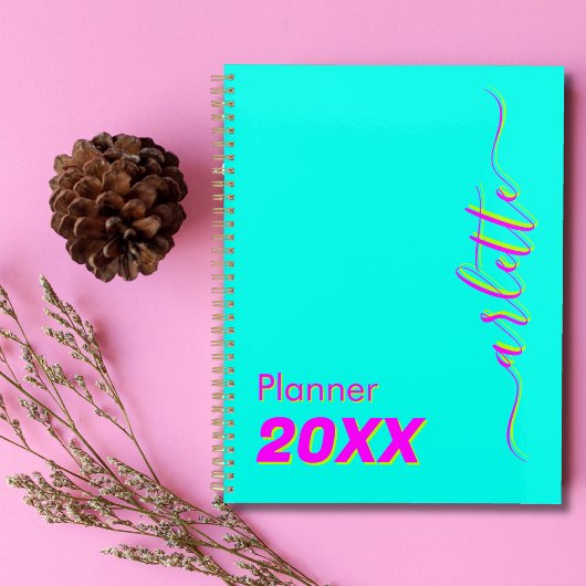 Modern Cool Neon Turquoise Wekelijks en Maandelijk Planner