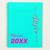Modern Cool Neon Turquoise Wekelijks en Maandelijk Planner (Voorkant)