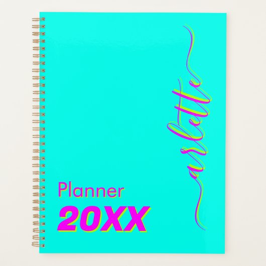 Modern Cool Neon Turquoise Wekelijks en Maandelijk Planner (Voorkant)