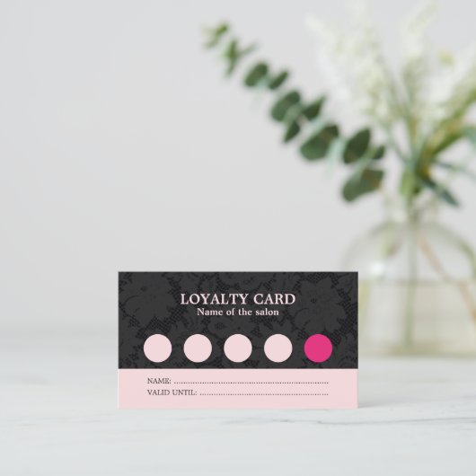 Modern Cool Pink Black Lace Salon Loyalty Kaart (Staand voorkant)