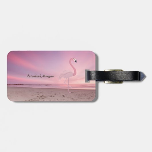 Modern Cool Pink Flamingo Beach Sunset Bagagelabel (Achterkant horizontaal)
