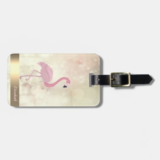 Modern Cool Pink Flamingo, Bokeh - Gepersonaliseer Bagagelabel (Voorkant horizontaal)