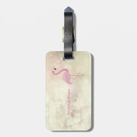Modern Cool Pink Flamingo, Bokeh - Gepersonaliseer Bagagelabel (Achterkant verticaal)