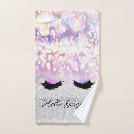 Modern Cool Pink Silver Glitter Bokeh, Faux Lashes Bad Handdoek (Handdoek)