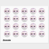 Modern Cool Pink Silver Glitter Bokeh, Faux Lashes Ronde Sticker (Vel)
